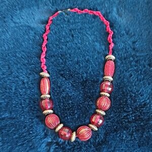 Long RED Beaded Wood Necklace
